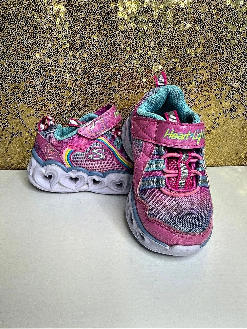 Skechers S-Lights: Heart Lights - Rainbow Lux Sneakers US 5 Pink & Blue